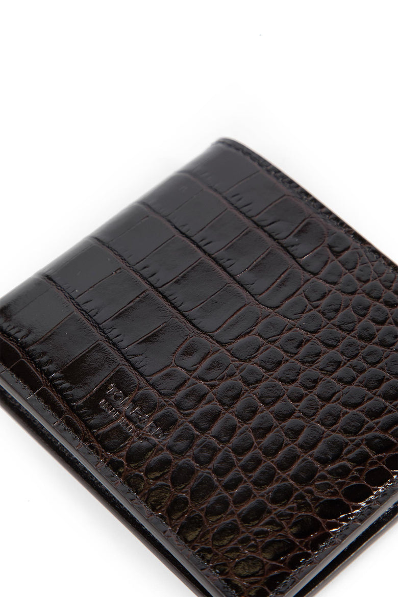 Shiny Stamped Crocodile Leather Bifold Wallet