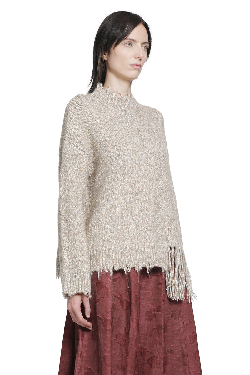 YA YI Mantra Fringe Sweater woman