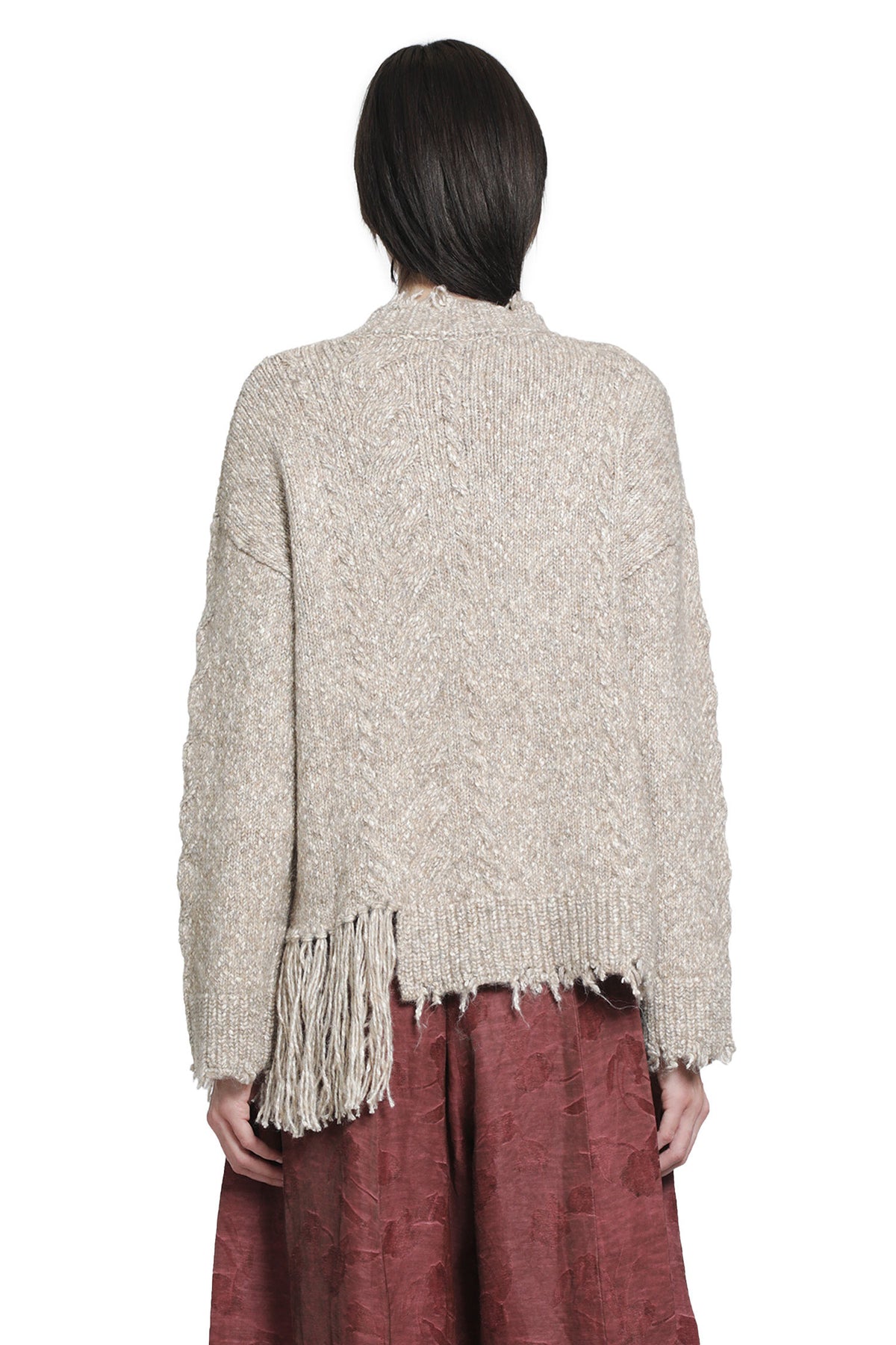 YA YI Mantra Fringe Sweater woman
