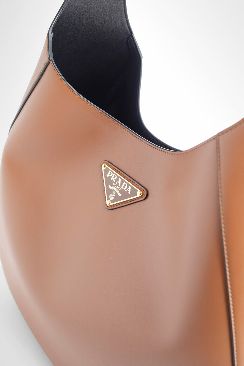 Prada logo-plaque Leather Shoulder Bag - Brown