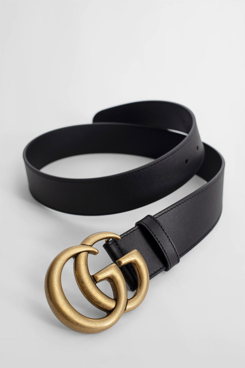 Gucci Leather Belt with Double G Buckle - Black - Belts