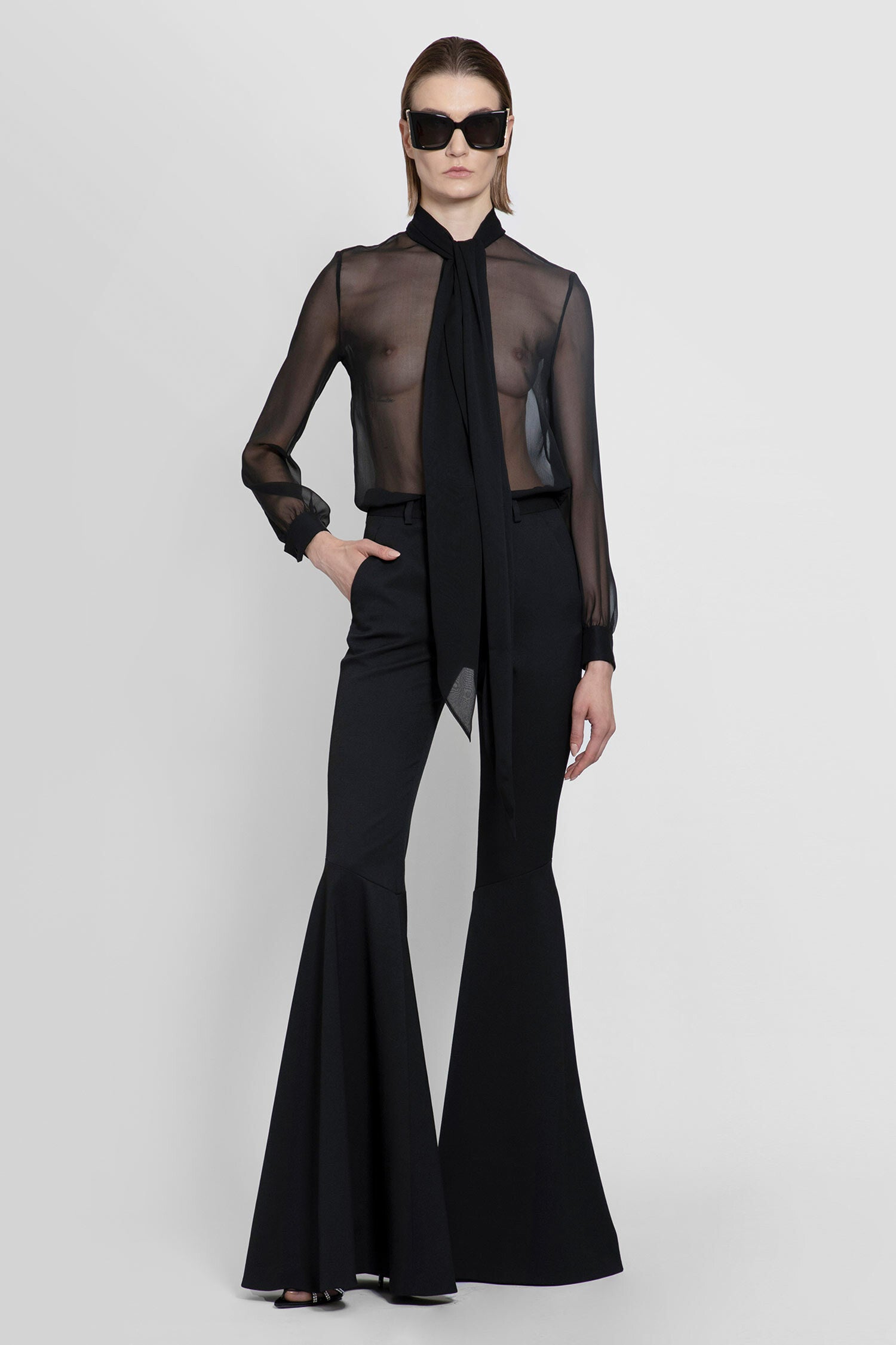 SAINT LAURENT WOMAN BLACK TROUSERS SAINT LAURENT TROUSERS