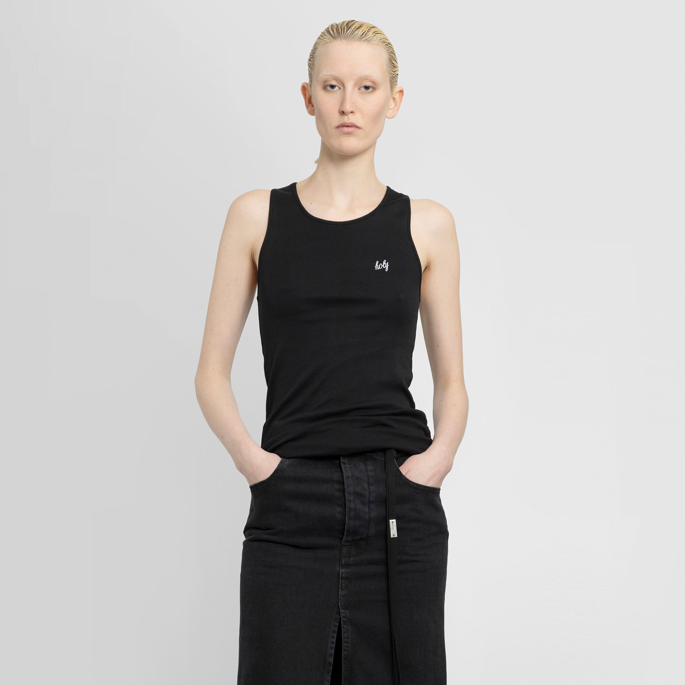 ANN DEMEULEMEESTER WOMAN BLACK TANK TOPS - ANN DEMEULEMEESTER