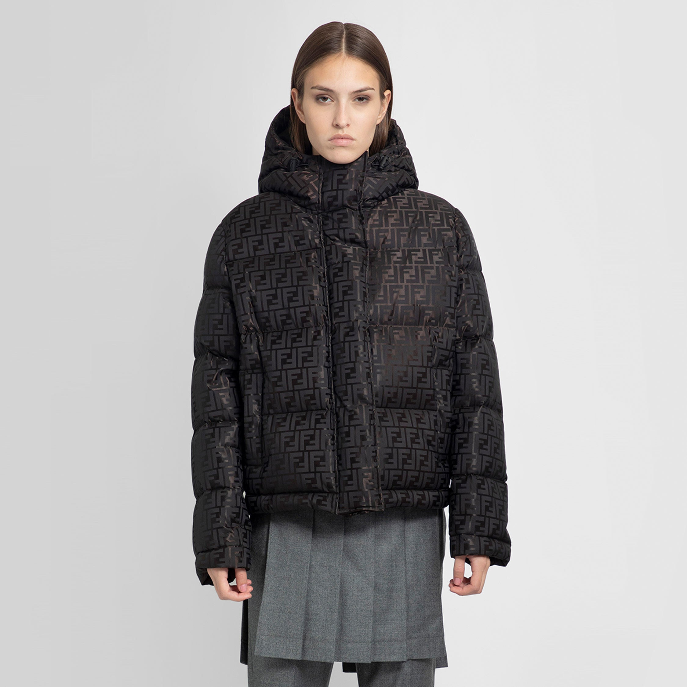 FENDI: coat with fur pockets and FF logo - Black