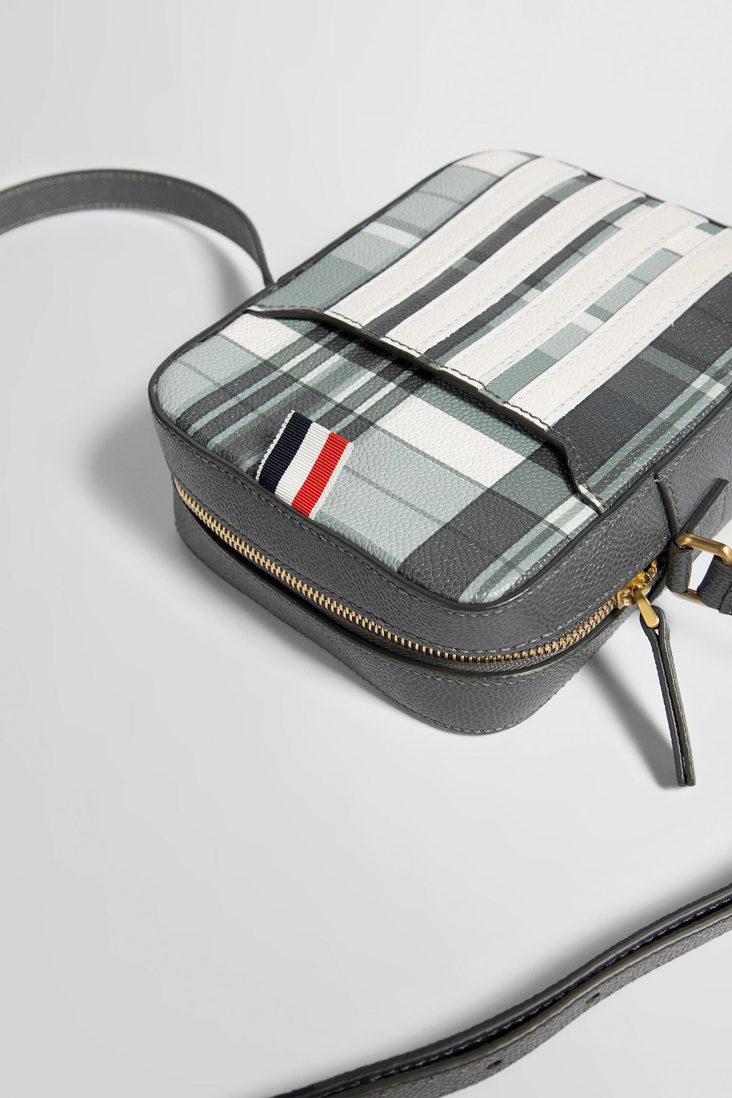 THOM BROWNE Leather Madras Vertical Camera Bag