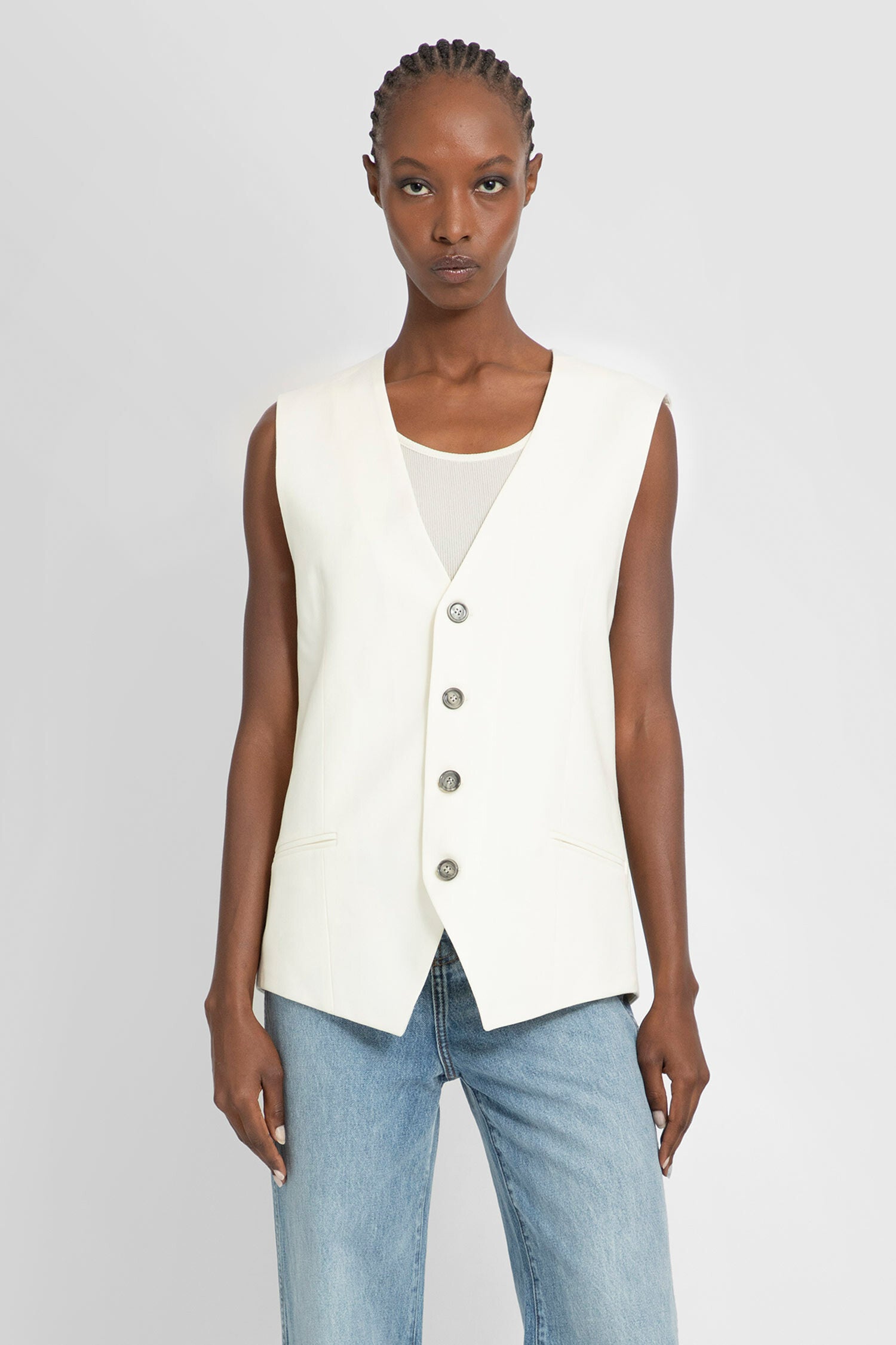 AMI PARIS WOMAN OFF-WHITE VESTS